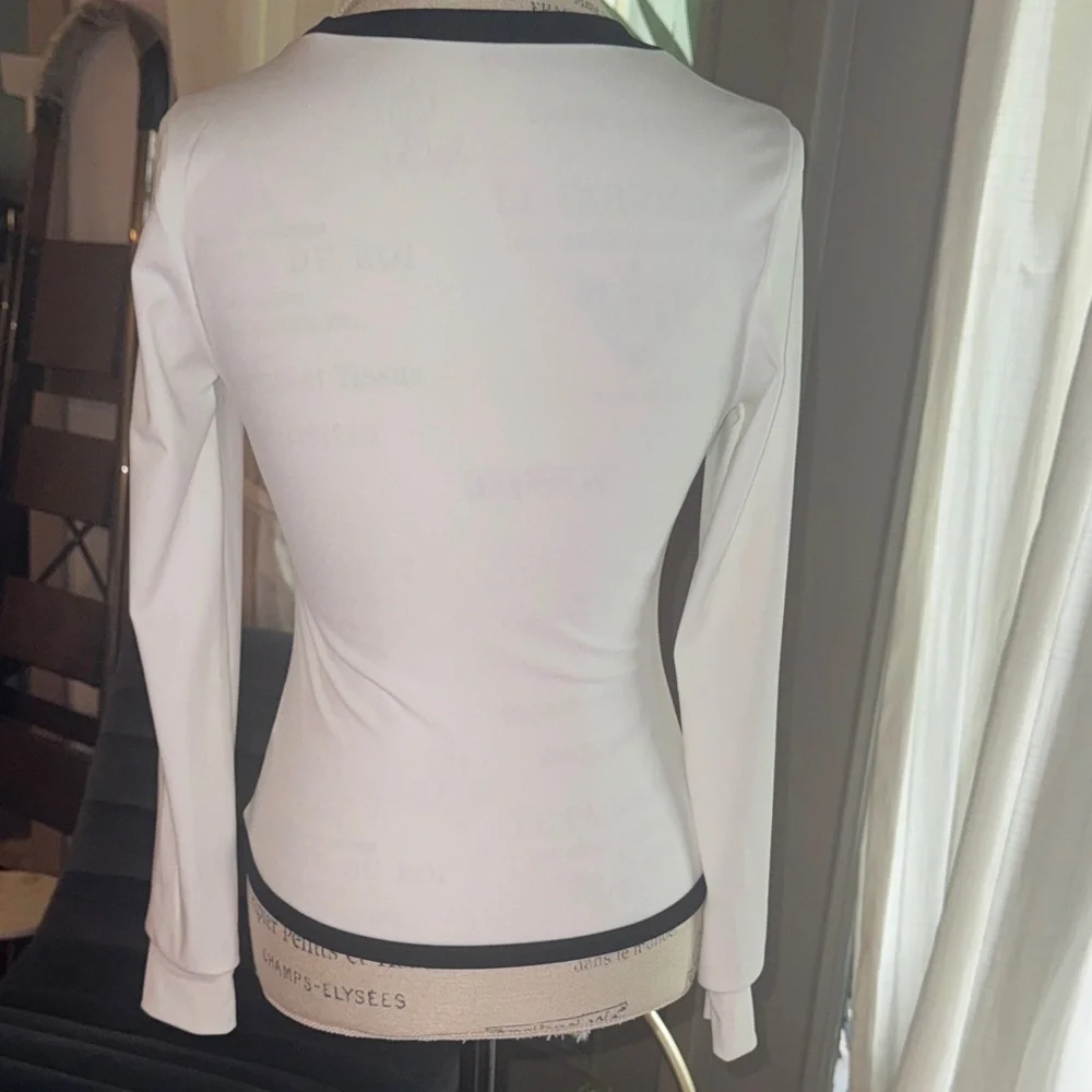 SHEIN Monochrome Black & White Long Sleeve Shirt Casual Athleisure Top Small - Picture 3 of 7